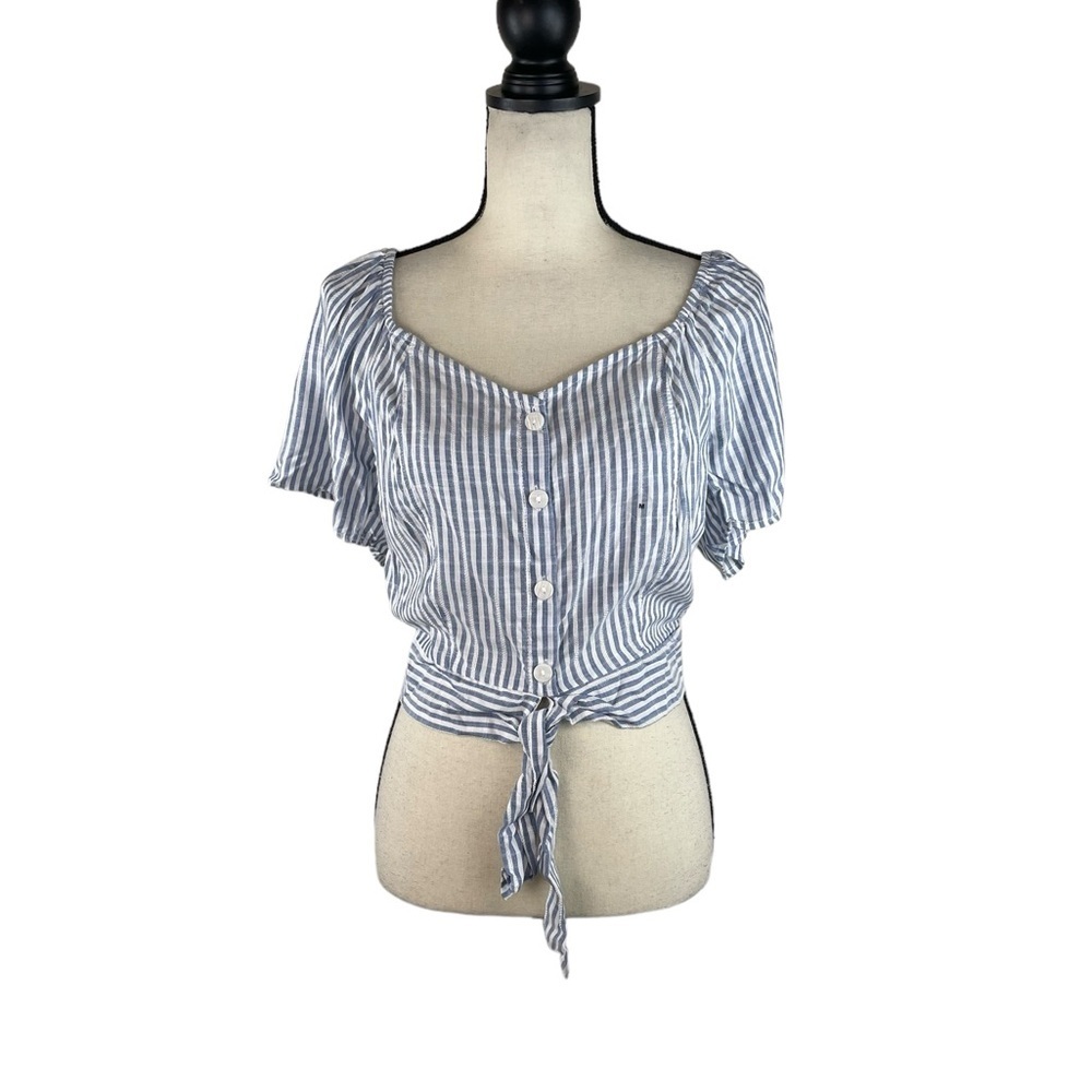 Aeropostale Stripe Tie Waist Puff Sleeve off shoulder crop top NWT Medium